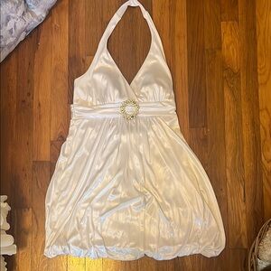 Elegant White Halter Dress with Jewel Accent